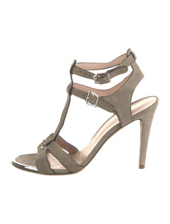 Stuart Weitzman Suede Animal Print T-Strap Sandals