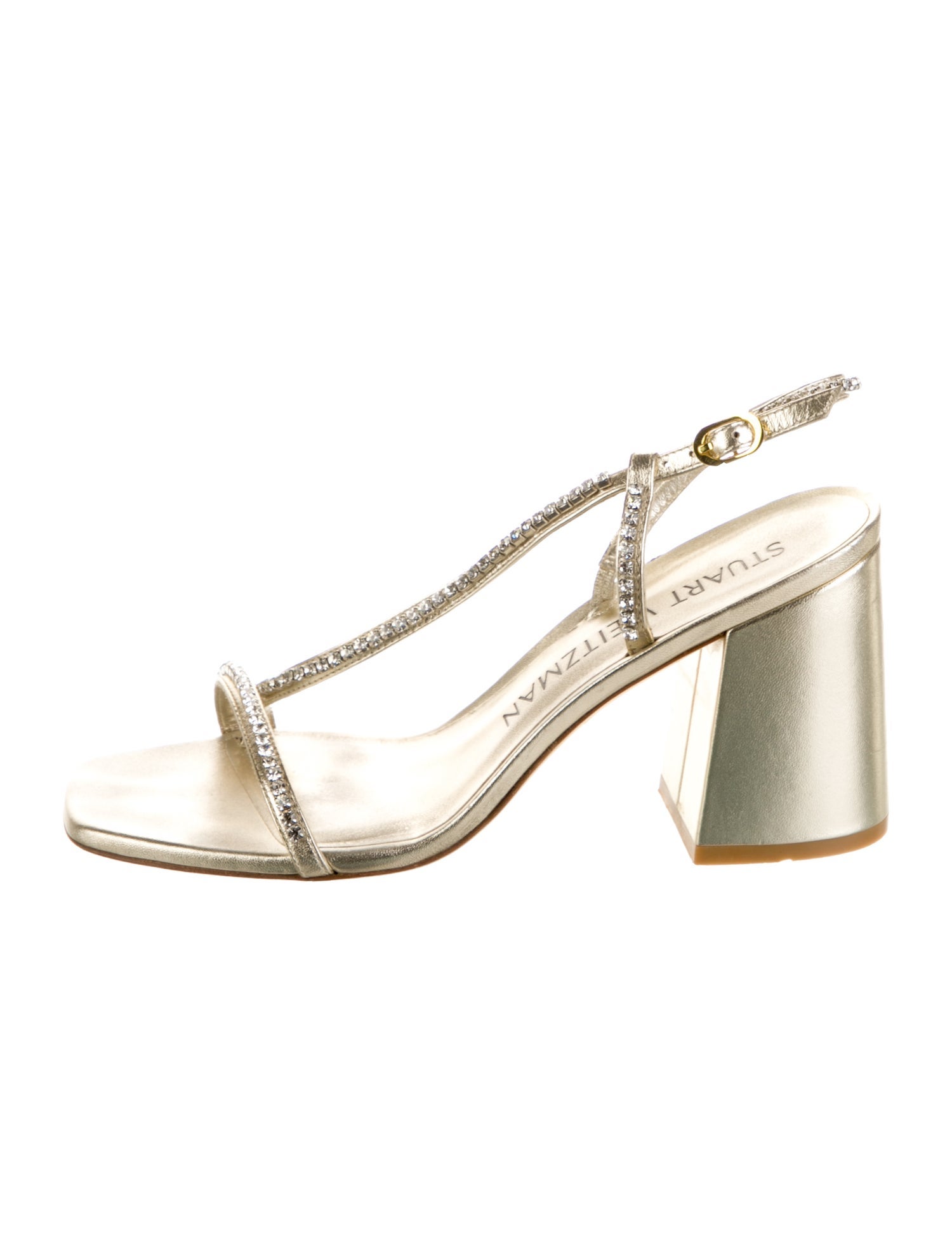 Stuart Weitzman Leather Crystal Embellishments Slingback Sandals