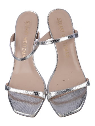 Stuart Weitzman Embossed Leather Animal Print Slides