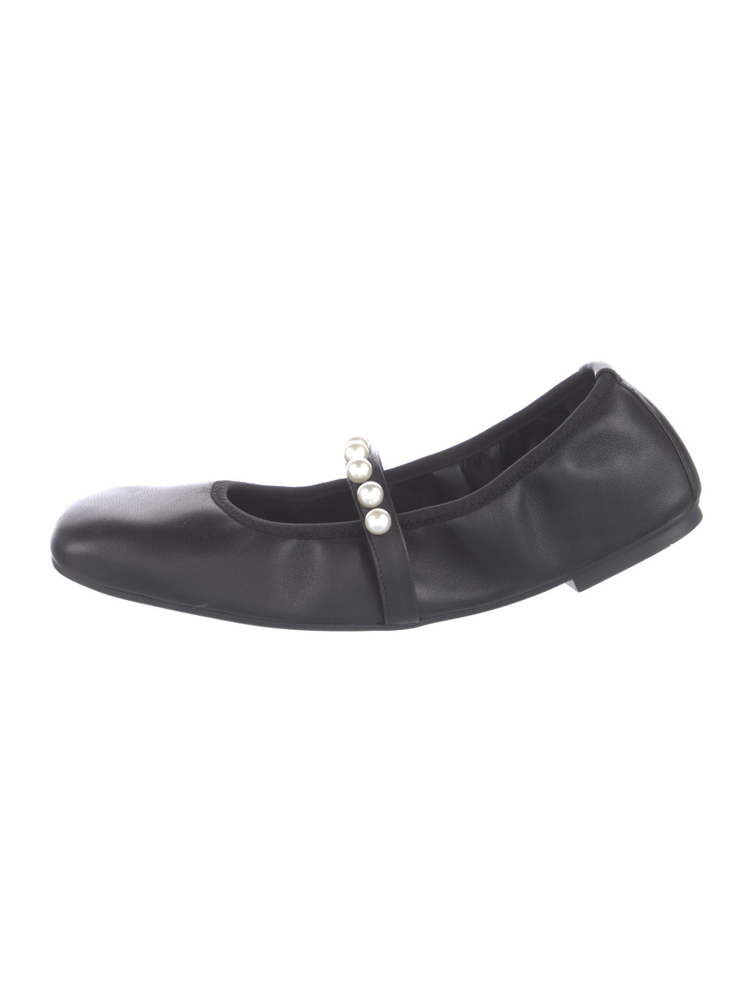 Stuart Weitzman Leather Beaded Accents Mary Jane Flats