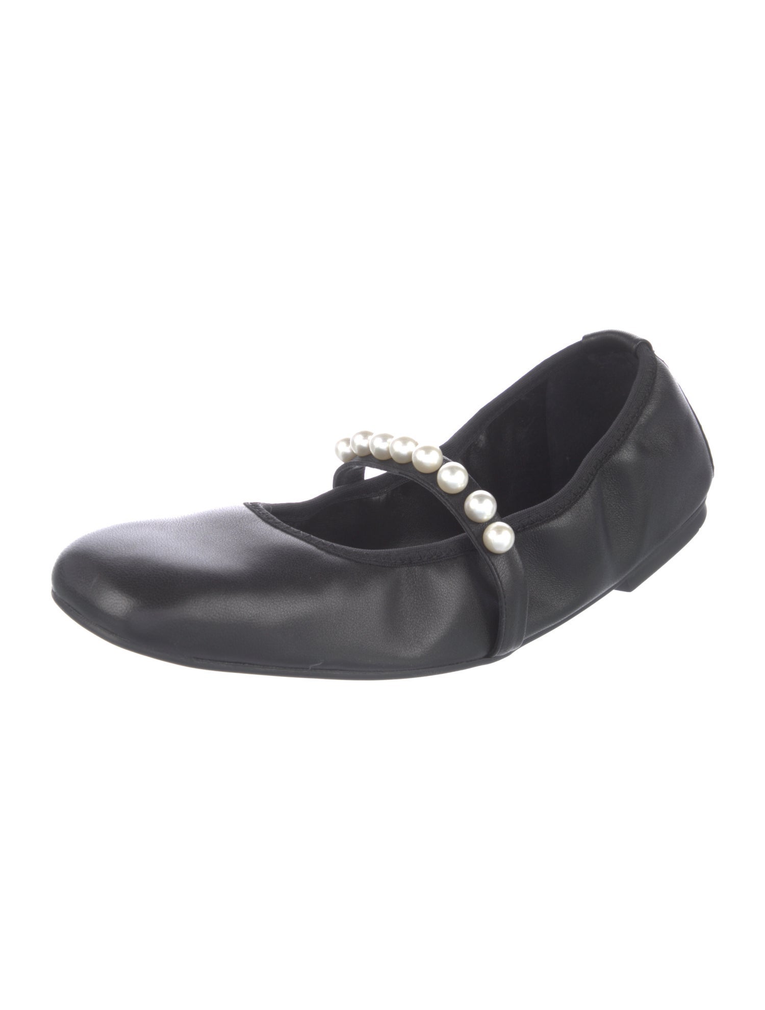 Stuart Weitzman Leather Beaded Accents Mary Jane Flats