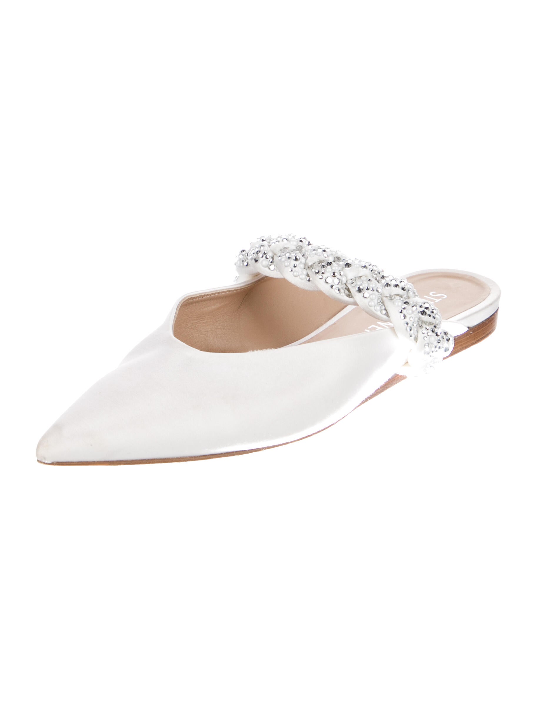 Stuart Weitzman Satin Crystal Embellishments Mules