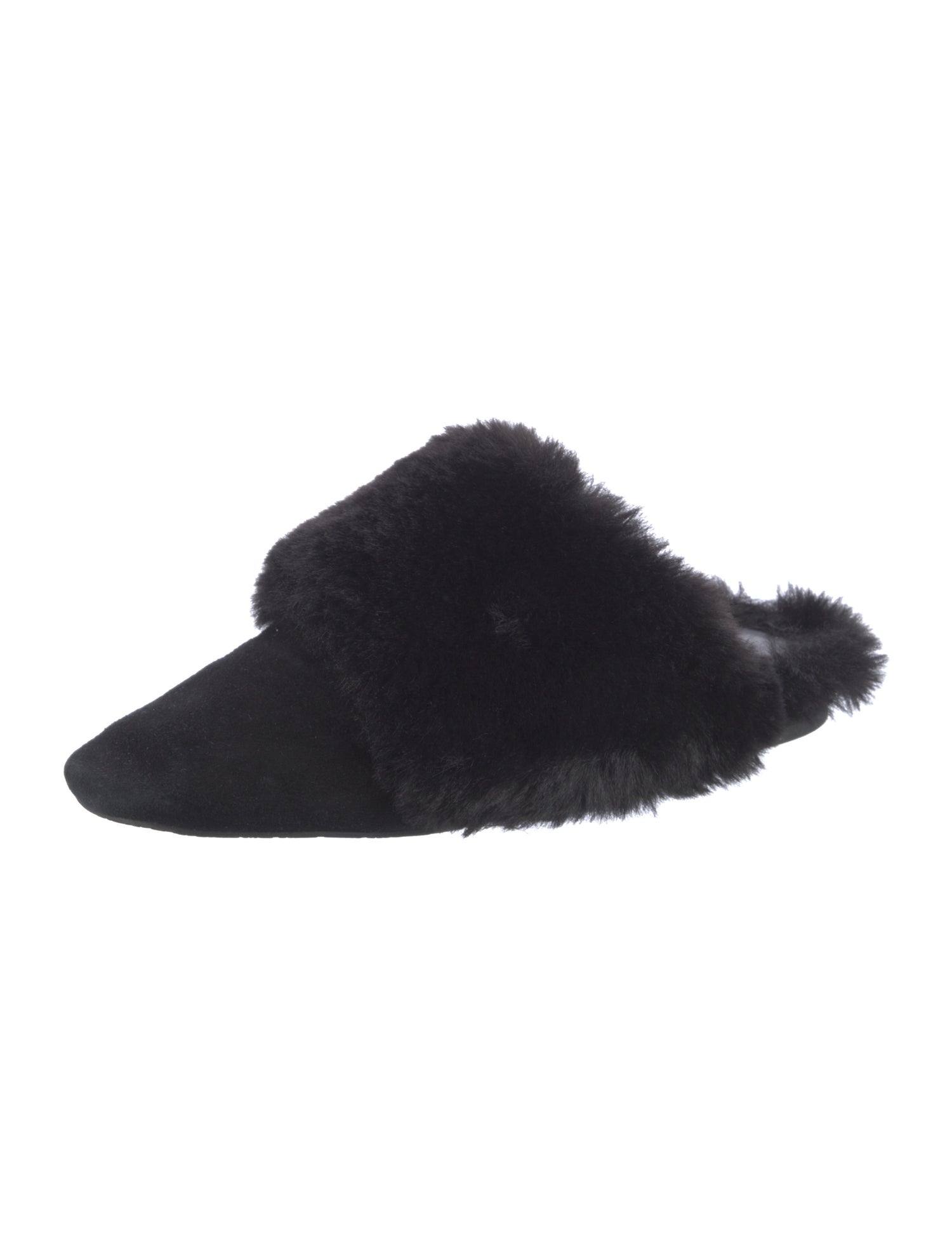 Stuart Weitzman Suede Faux Fur Trim Slides