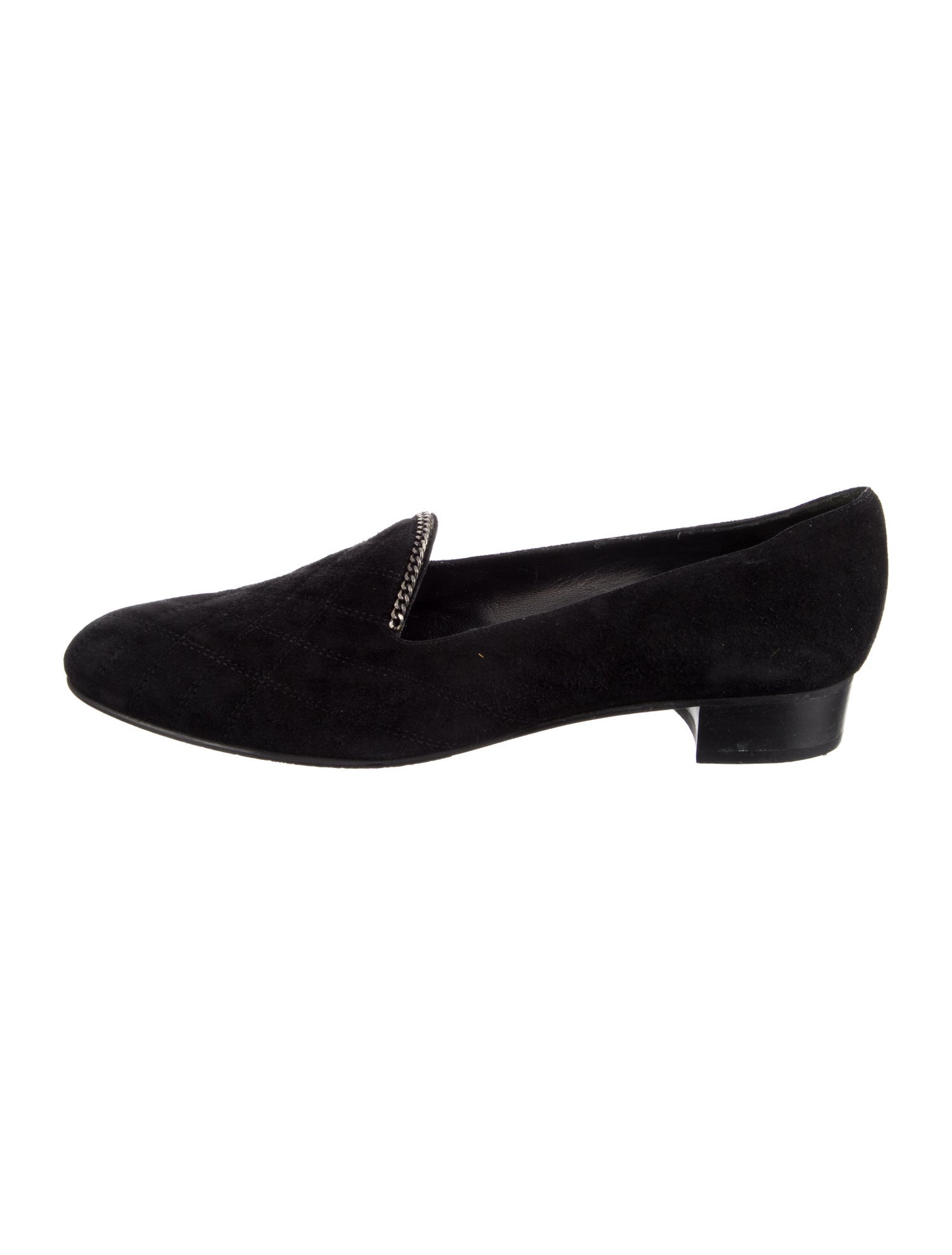 Stuart Weitzman Suede Chain-Link Accents Loafers