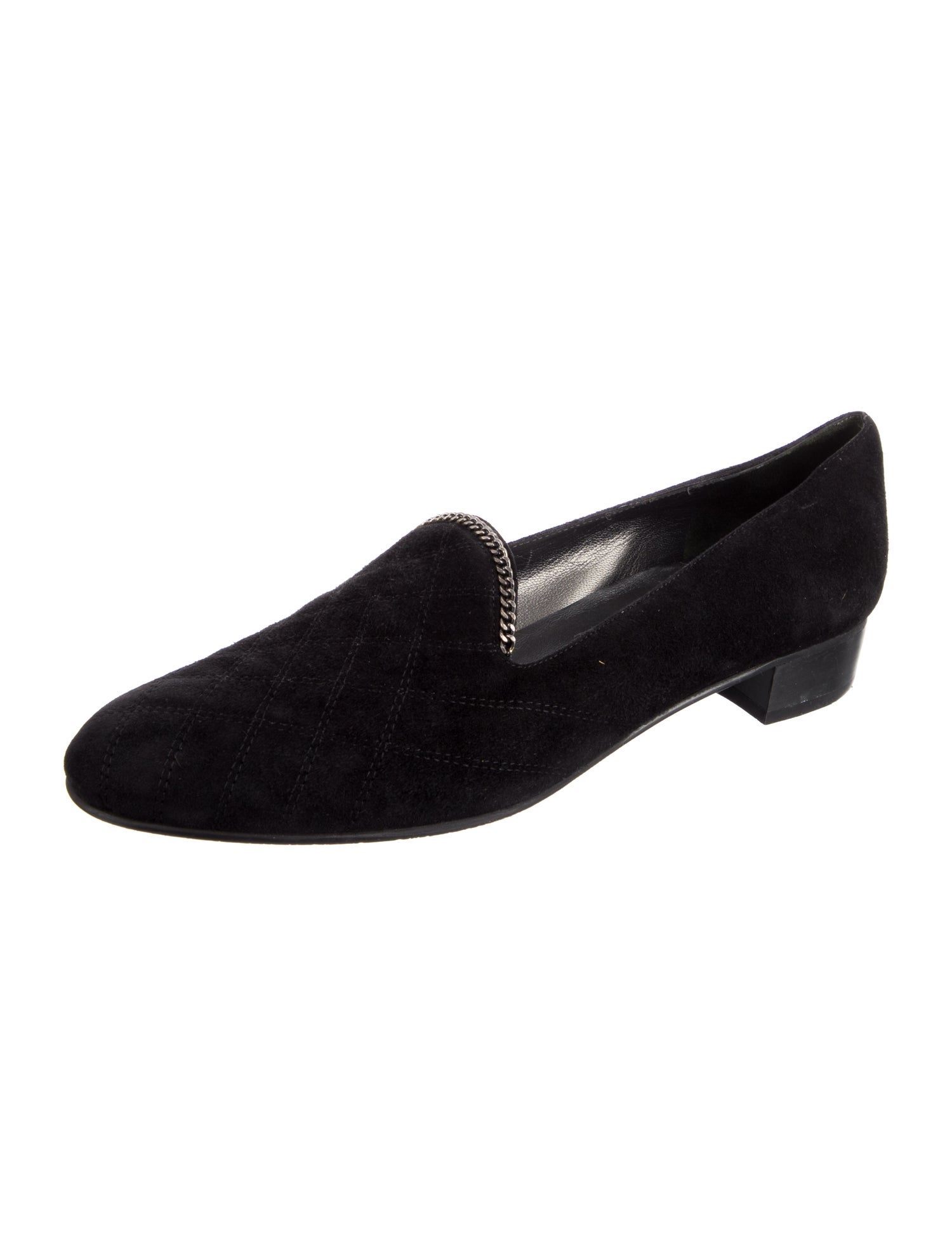 Stuart Weitzman Suede Chain-Link Accents Loafers