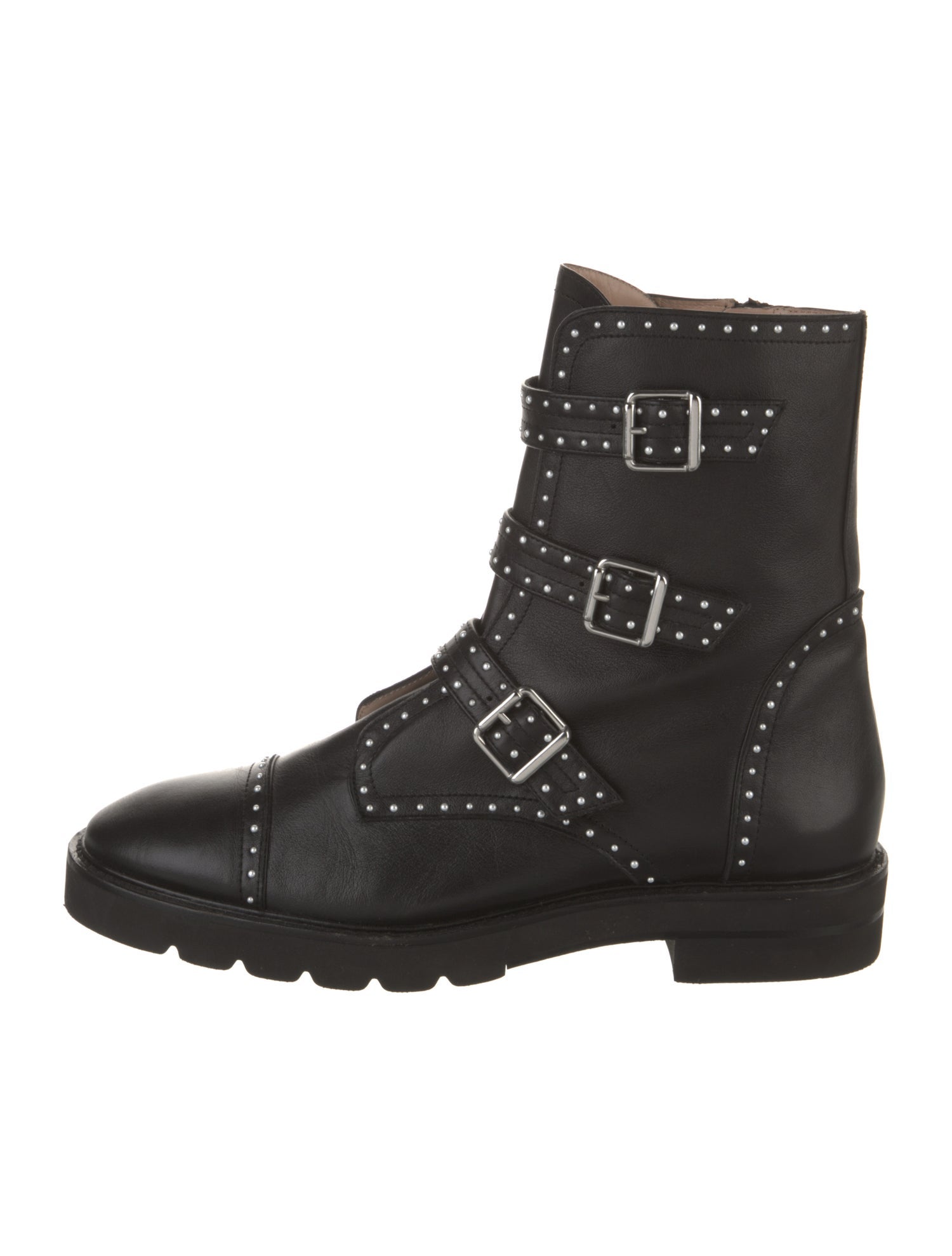 Stuart Weitzman Leather Studded Accents Combat Boots
