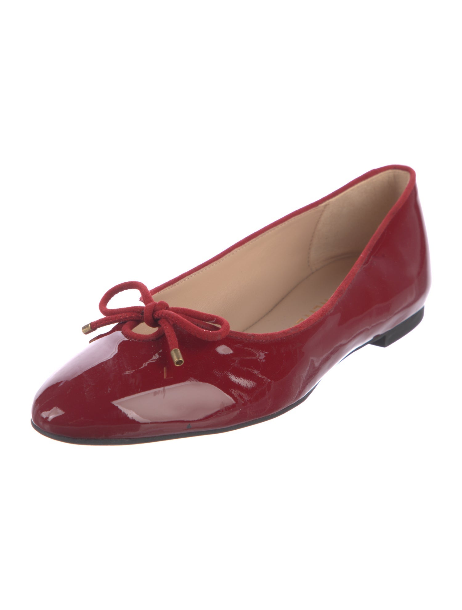 Stuart Weitzman Patent Leather Bow Accents Ballet Flats