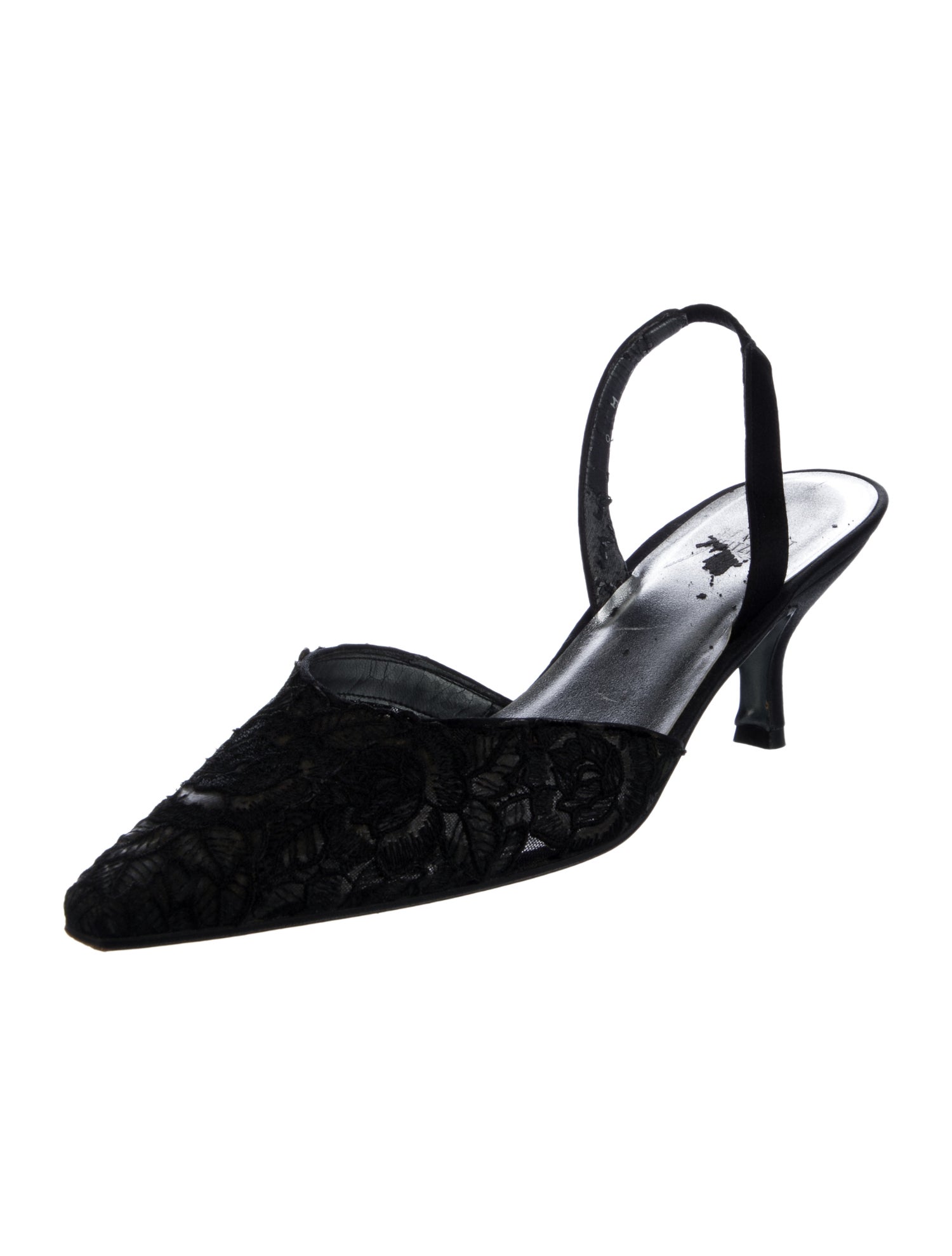 Stuart Weitzman Satin Lace Trim Embellishment Slingback Pumps