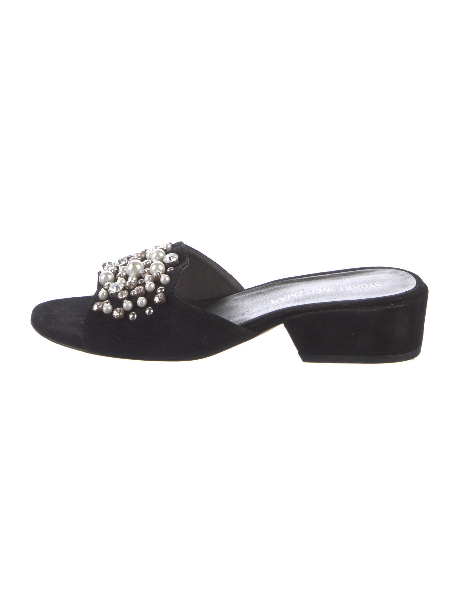 Stuart Weitzman Suede Crystal Embellishments Slides