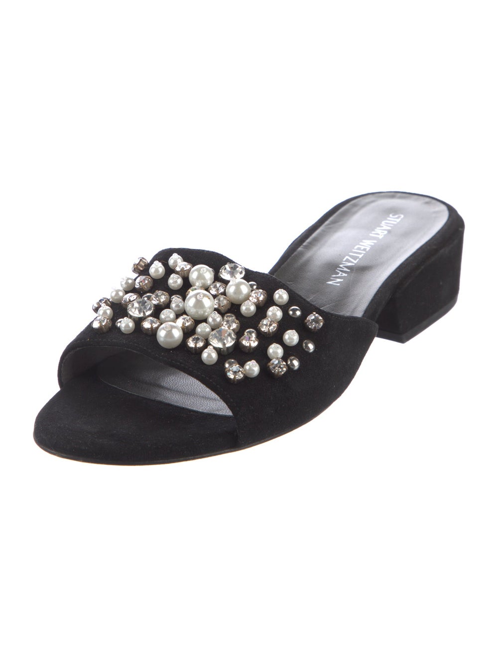 Stuart Weitzman Suede Slides Black Beaded & Cryst… - image 2