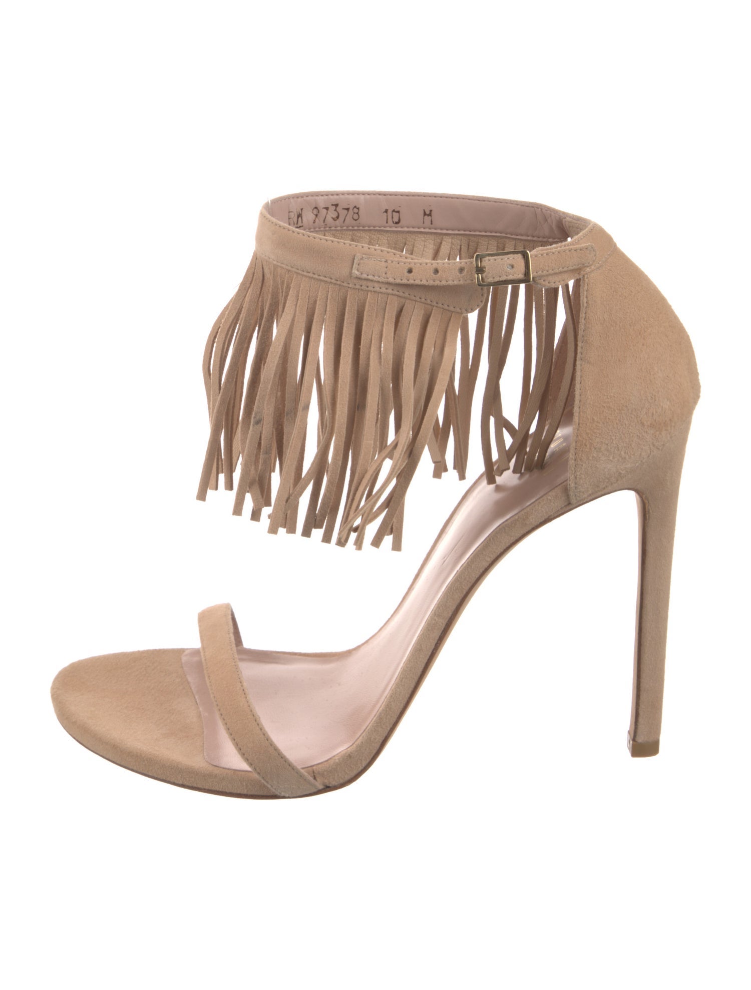 Stuart Weitzman Suede Fringe Trim Accent Sandals