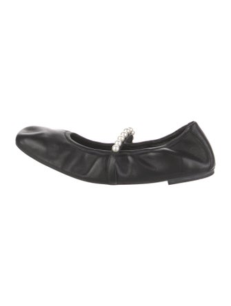 Stuart Weitzman Faux Pearl Accents Leather Ballet Flats