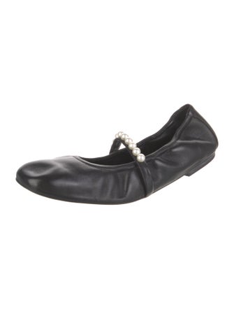 Stuart Weitzman Faux Pearl Accents Leather Ballet Flats