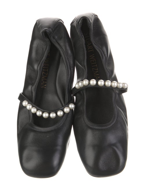Stuart Weitzman Faux Pearl Accents Leather Ballet Flats