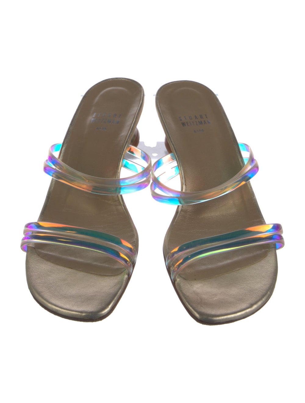 Stuart Weitzman Leather Slides Gold Multistrap - image 3