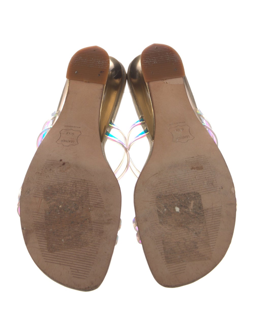 Stuart Weitzman Leather Slides Gold Multistrap - image 5