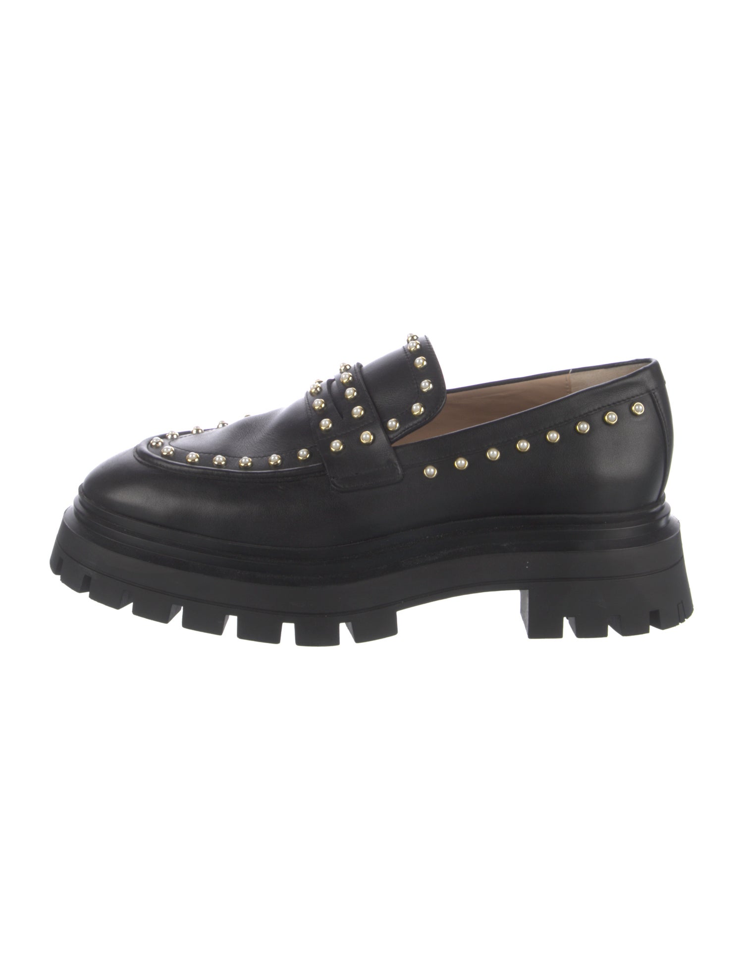 Stuart Weitzman Leather Studded Accents Loafers