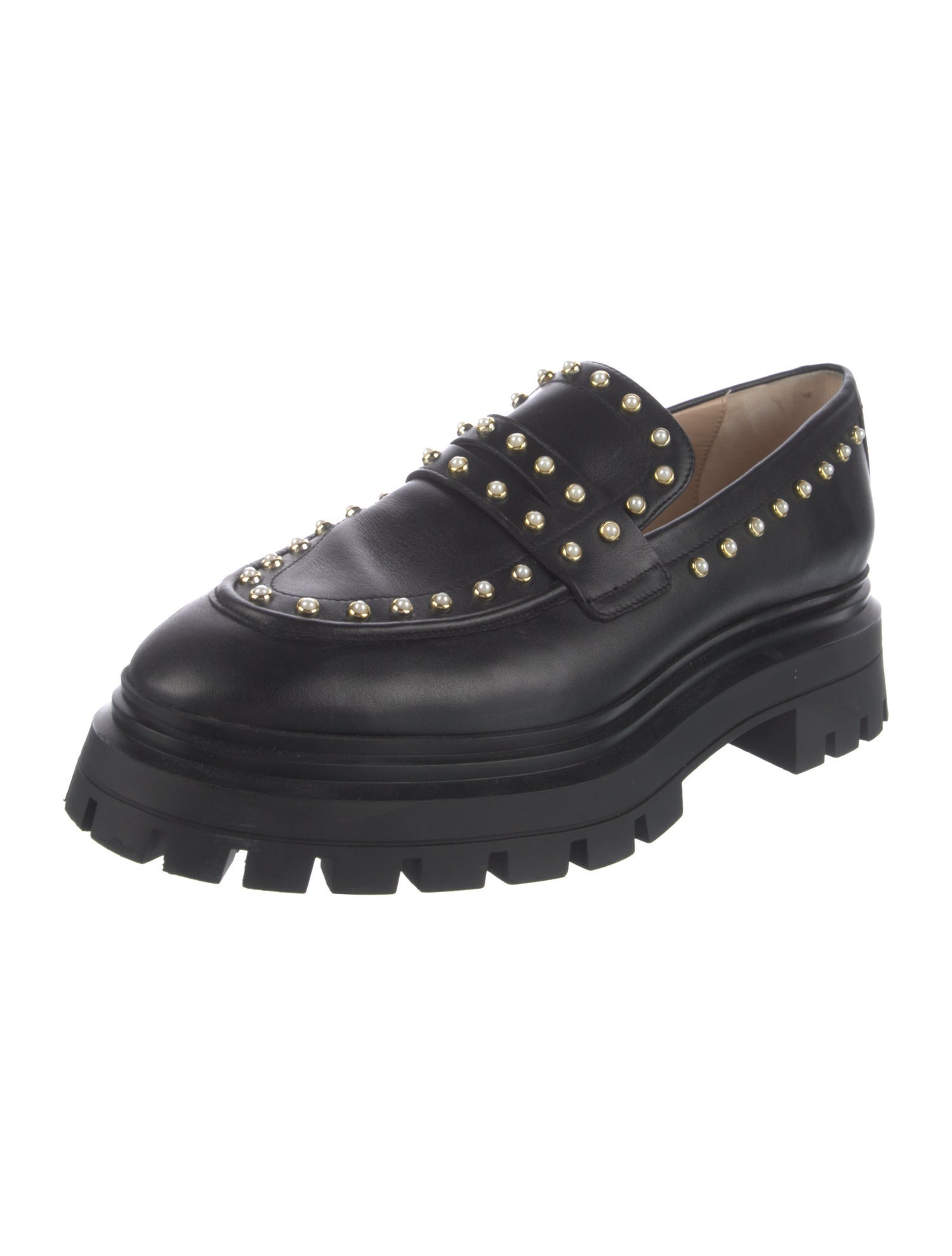 Stuart Weitzman Leather Studded Accents Loafers