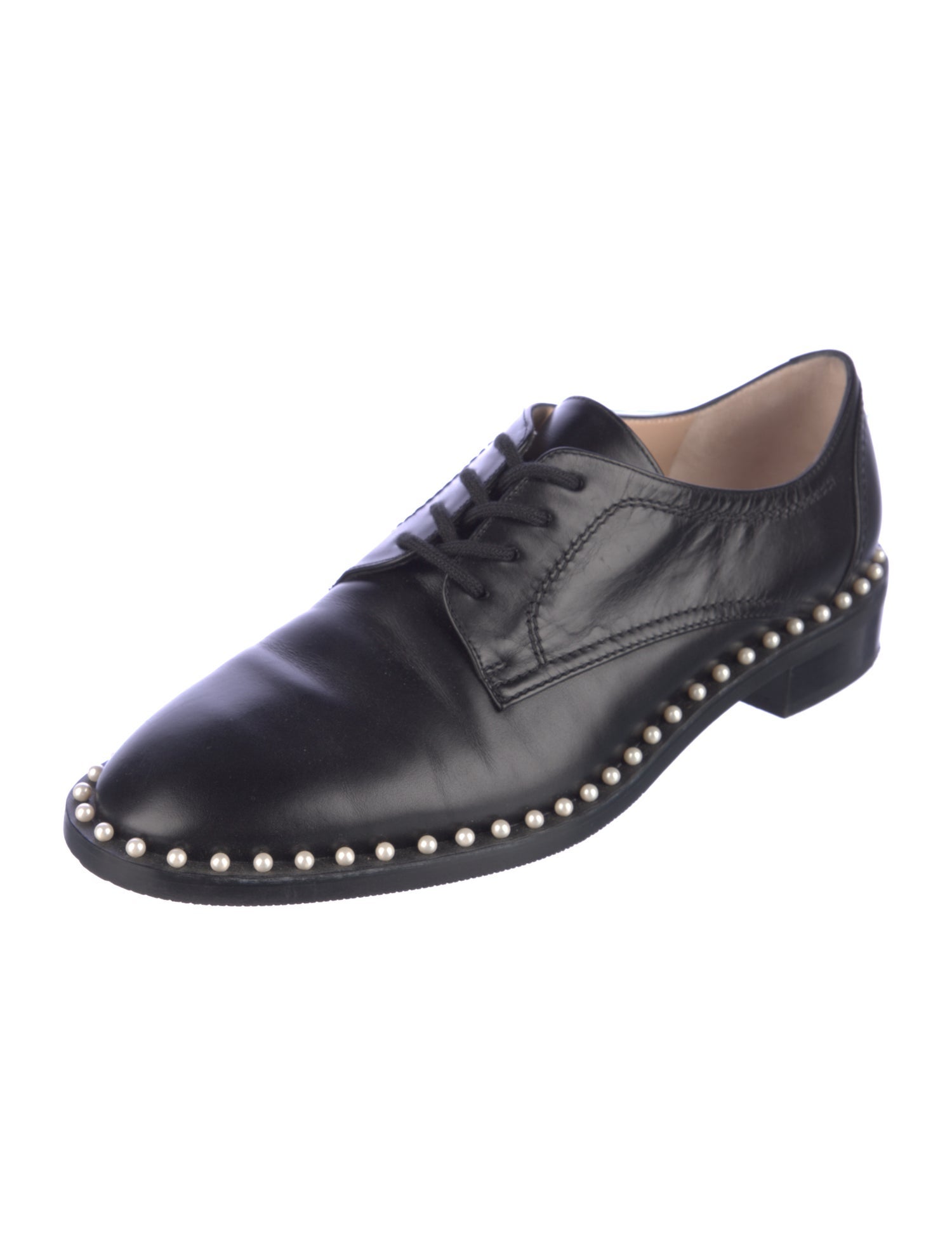 Stuart Weitzman Leather Beaded Accents Oxfords
