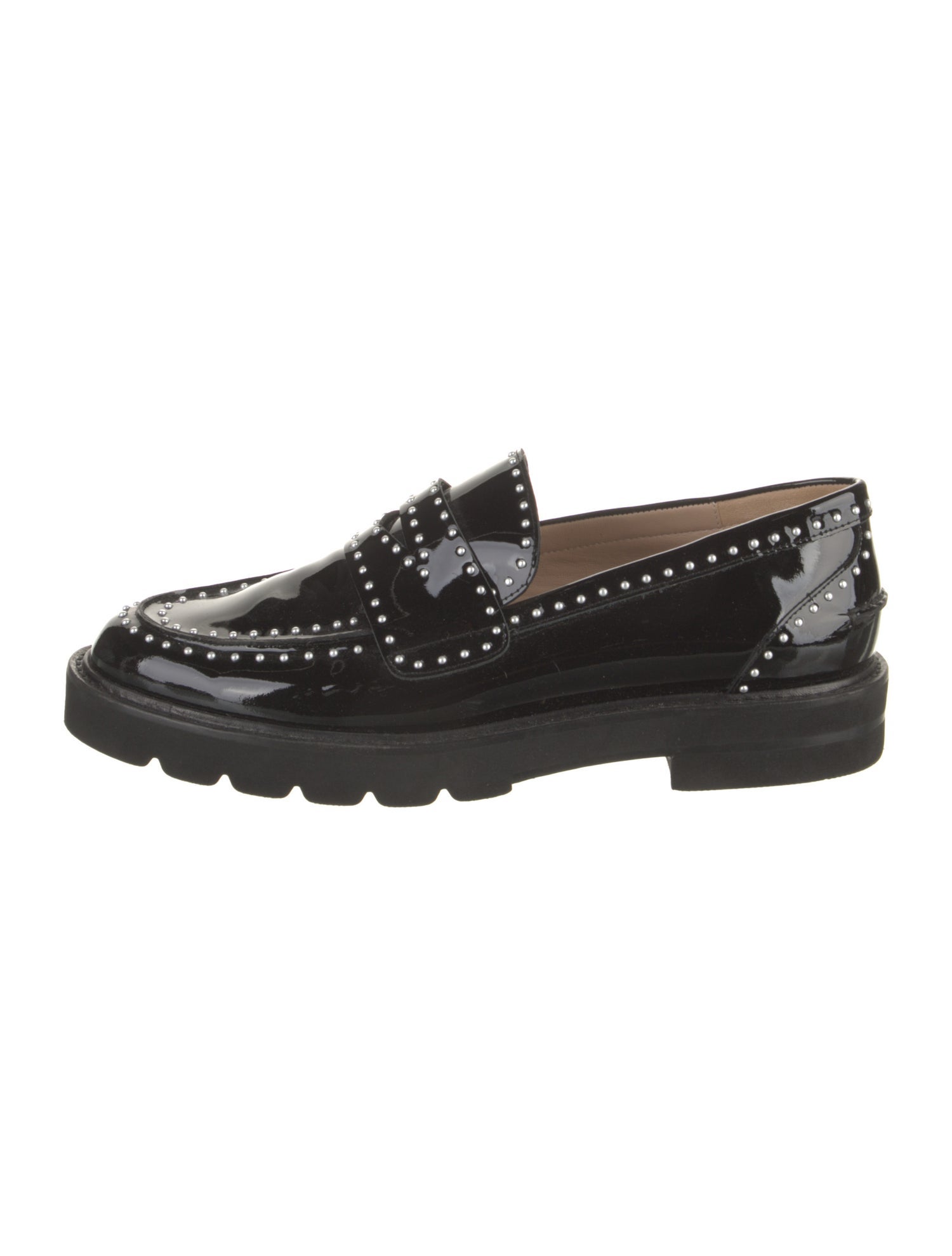 Stuart Weitzman Patent Leather Studded Accents Loafers