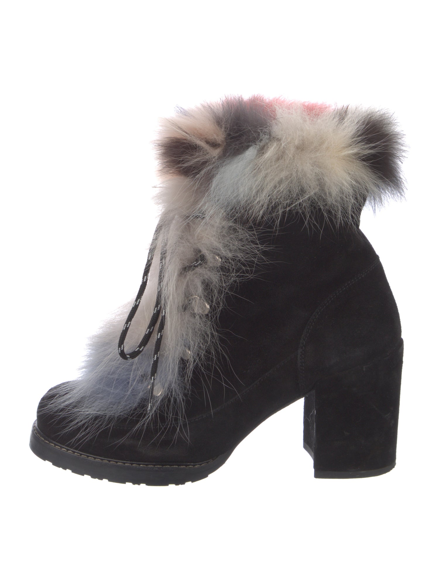 Stuart Weitzman Suede Fur Trim Lace-Up Boots