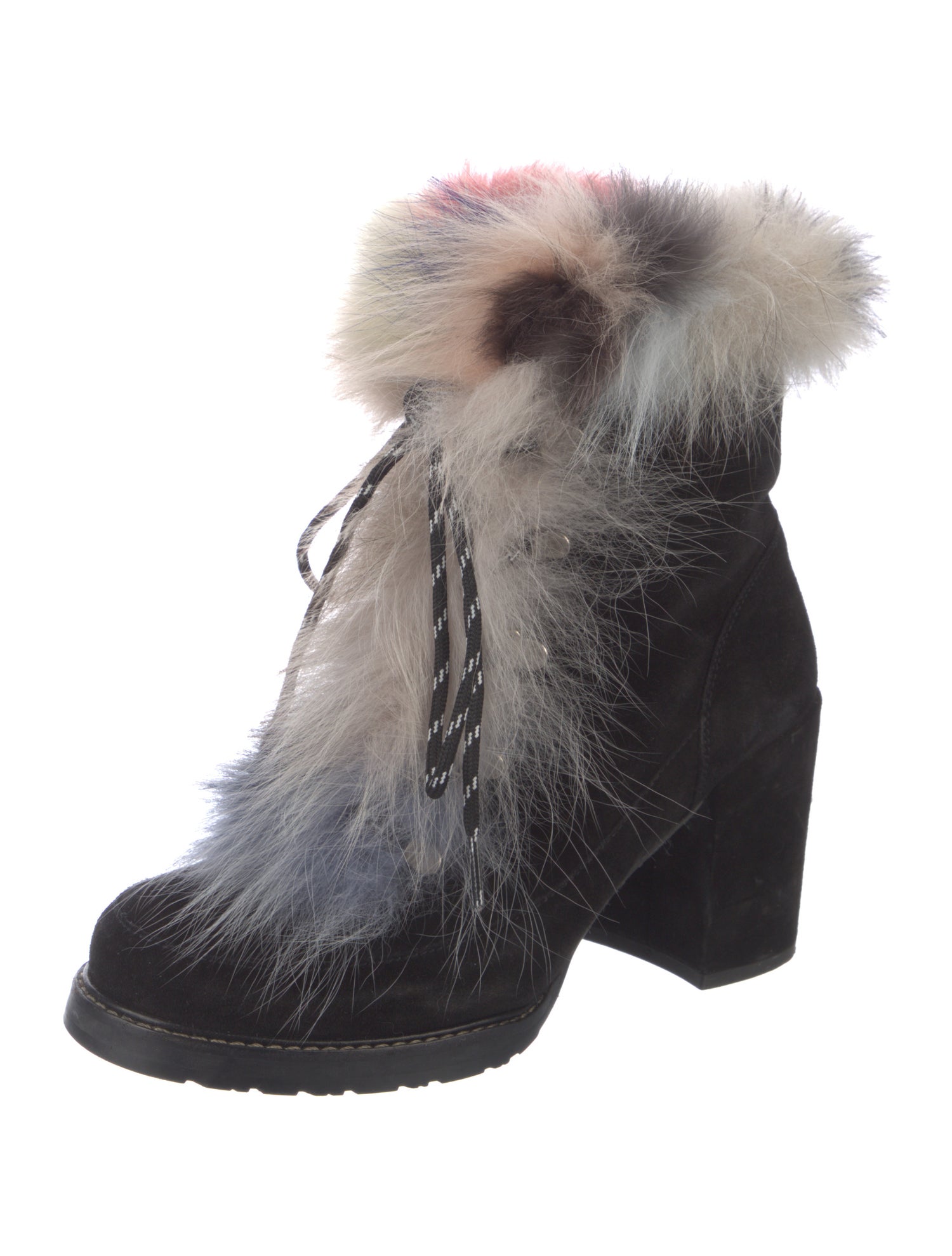 Stuart Weitzman Suede Fur Trim Lace-Up Boots
