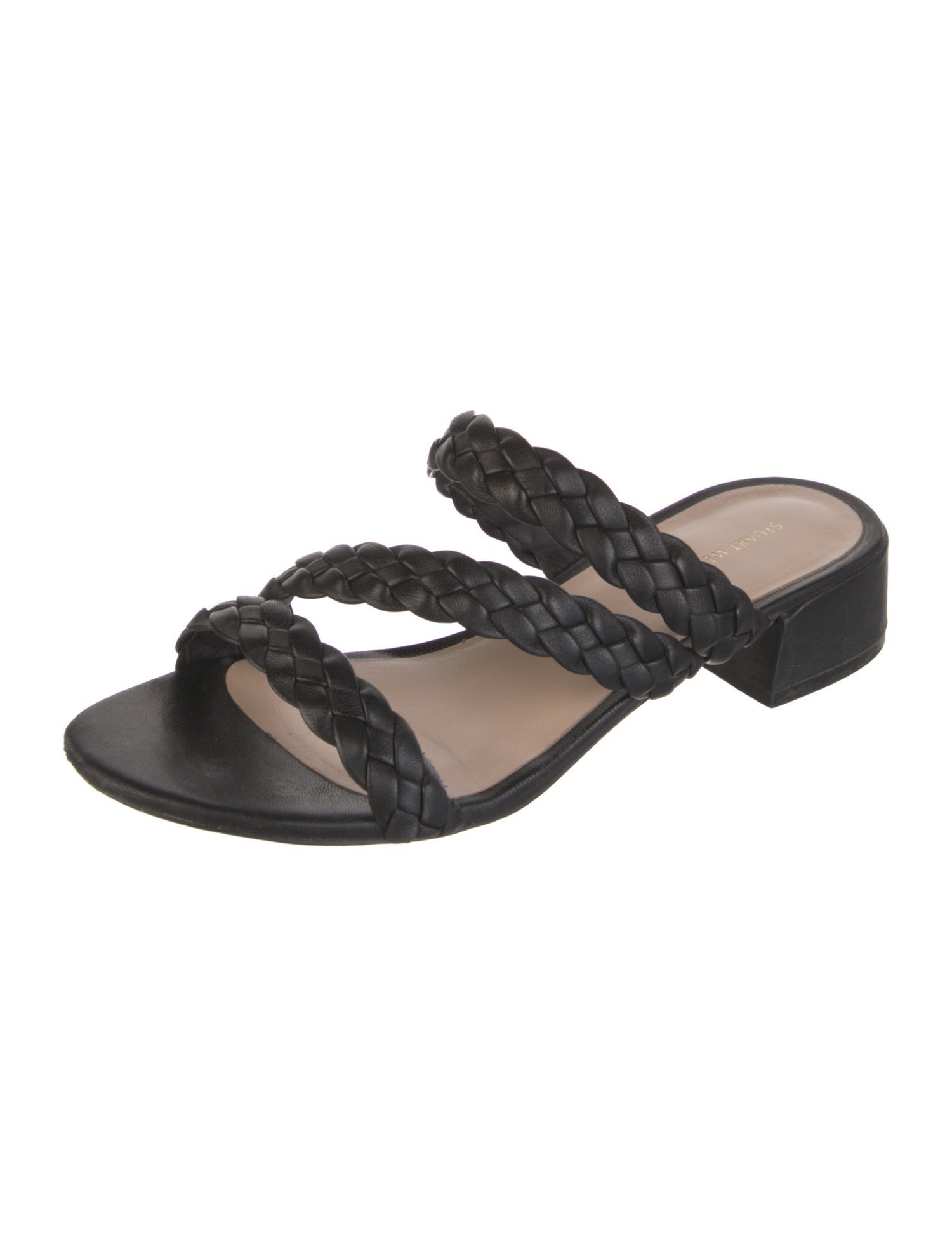 Stuart Weitzman Leather Braided Accents Slides