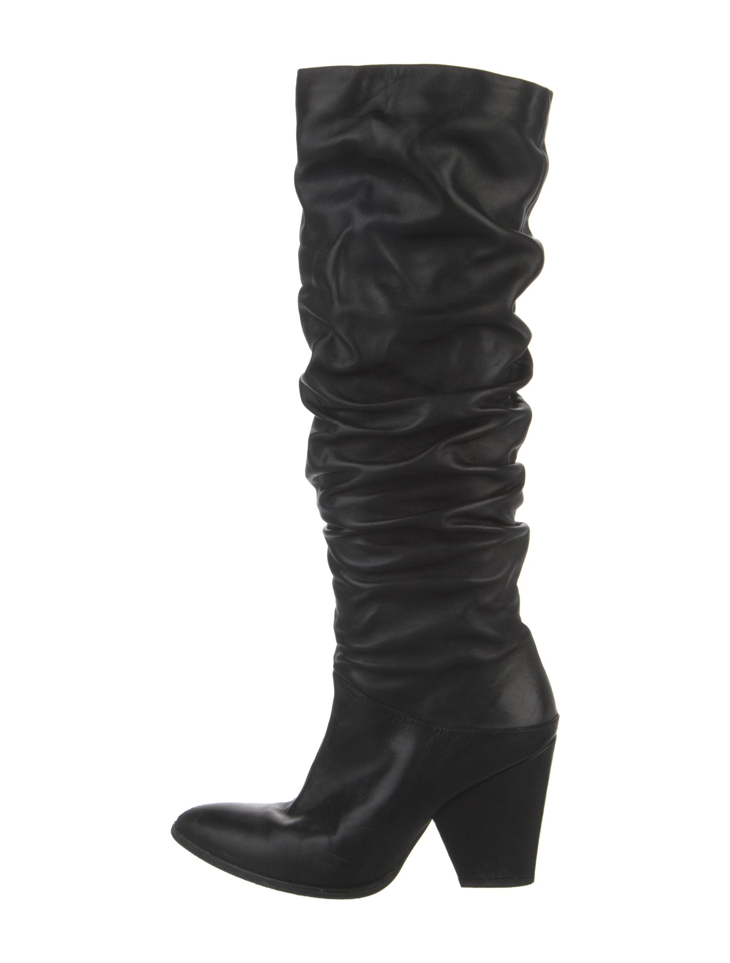 Stuart Weitzman Leather Pleated Accents Slouch Boots