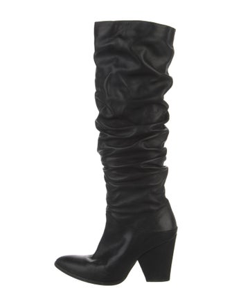 Stuart Weitzman Leather Pleated Accents Slouch Boots