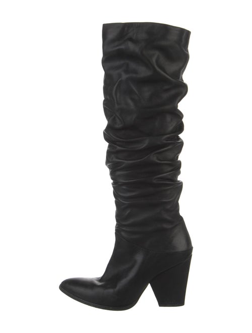 Stuart Weitzman Leather Pleated Accents Slouch Boots