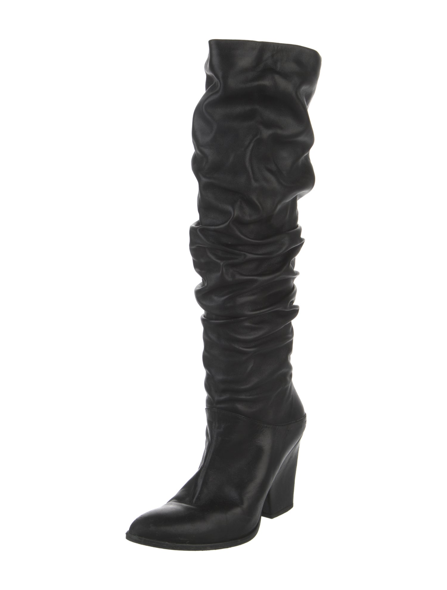 Stuart Weitzman Leather Pleated Accents Slouch Boots