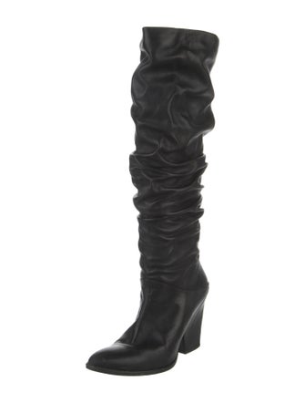 Stuart Weitzman Leather Pleated Accents Slouch Boots