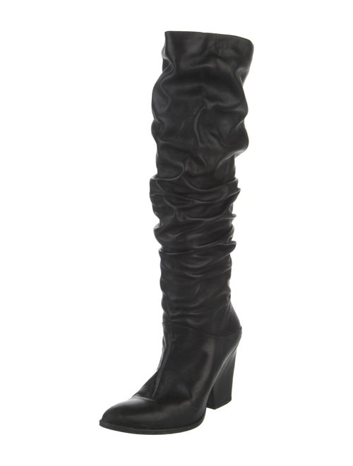Stuart Weitzman Leather Pleated Accents Slouch Boots