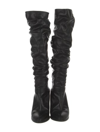 Stuart Weitzman Leather Pleated Accents Slouch Boots