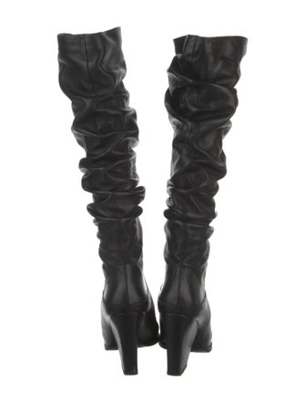 Stuart Weitzman Leather Pleated Accents Slouch Boots