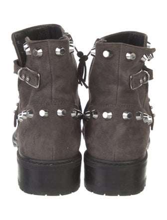 Stuart Weitzman Suede Studded Accents Moto Boots