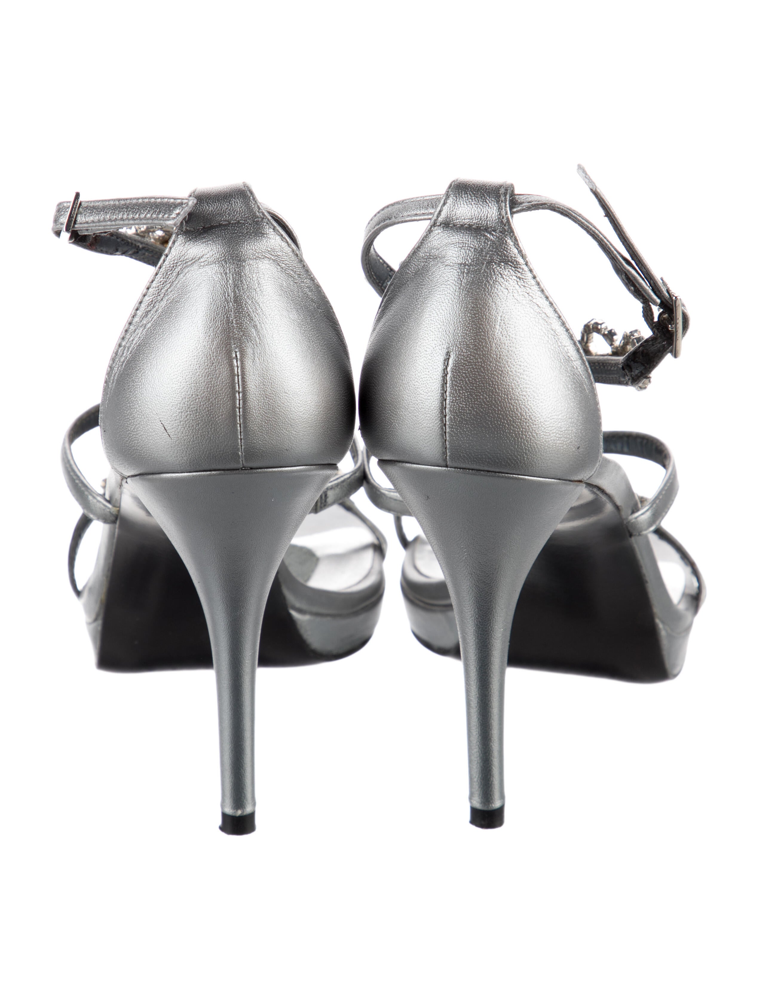 Stuart Weitzman Leather Crystal Embellishments T-Strap Sandals