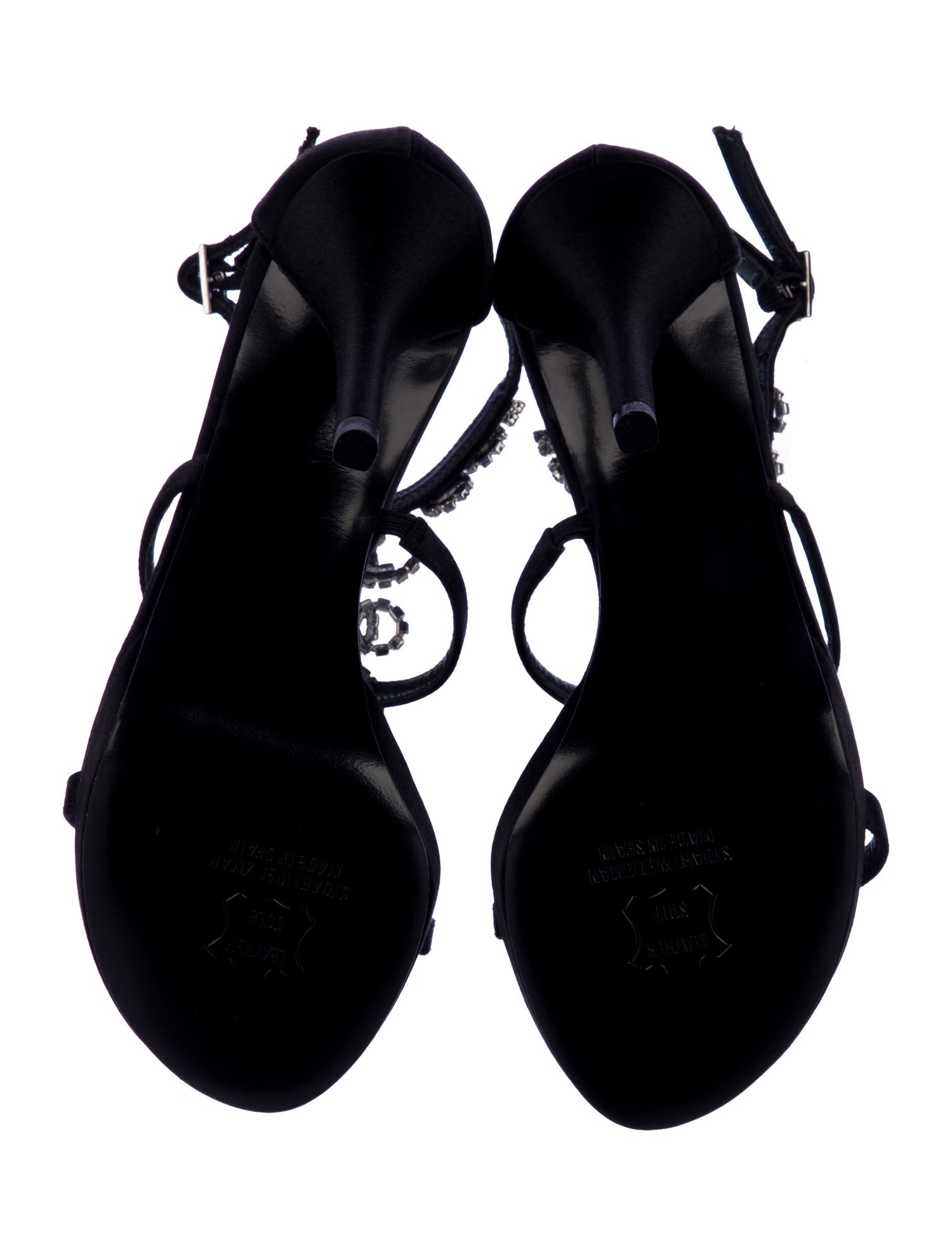 Stuart Weitzman Satin Crystal Embellishments T-Strap Sandals