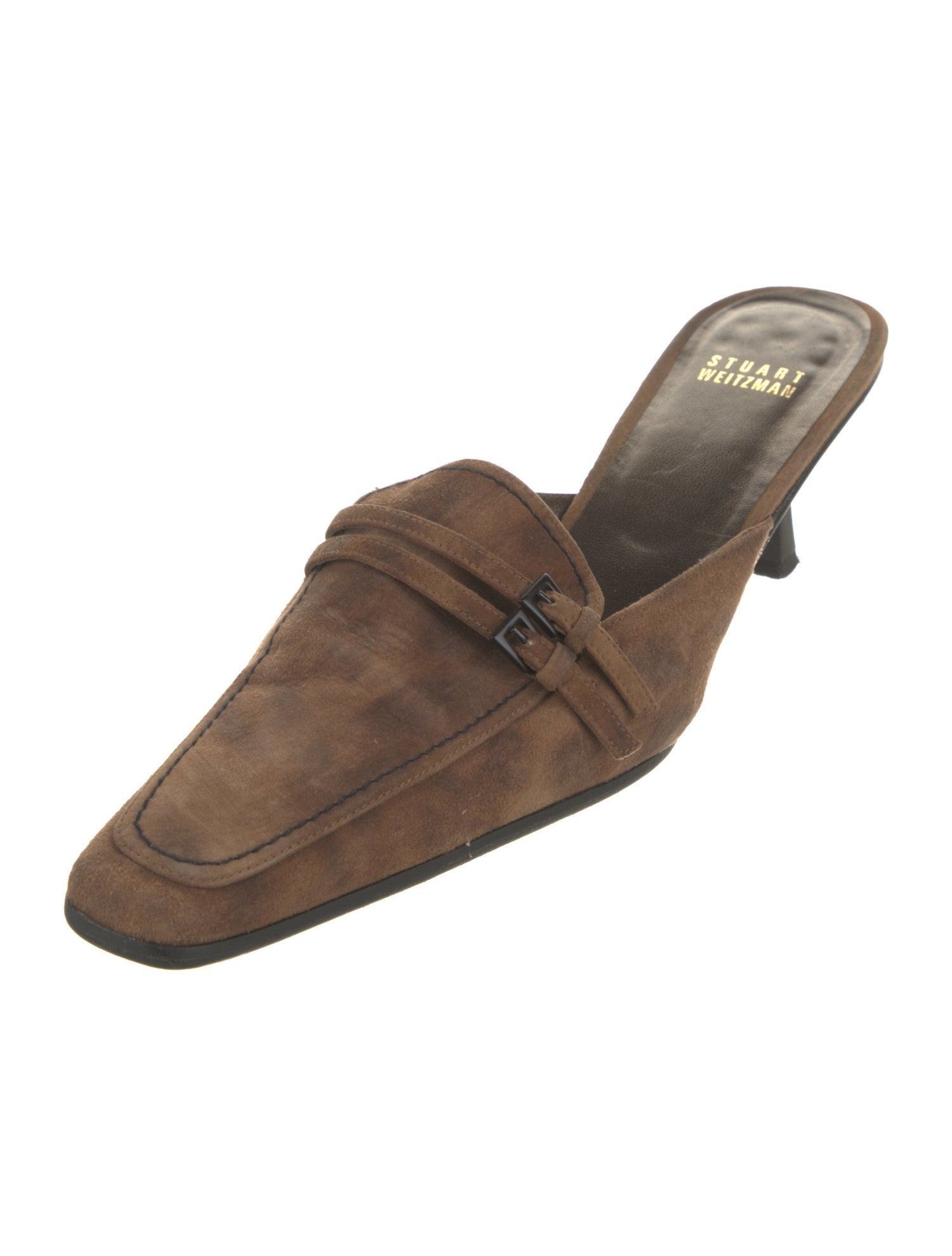 Stuart Weitzman Suede Bow Accents Mules