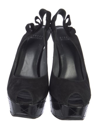 Stuart Weitzman Suede Bow Accents Slingback Pumps