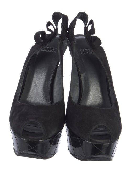 Stuart Weitzman Suede Bow Accents Slingback Pumps