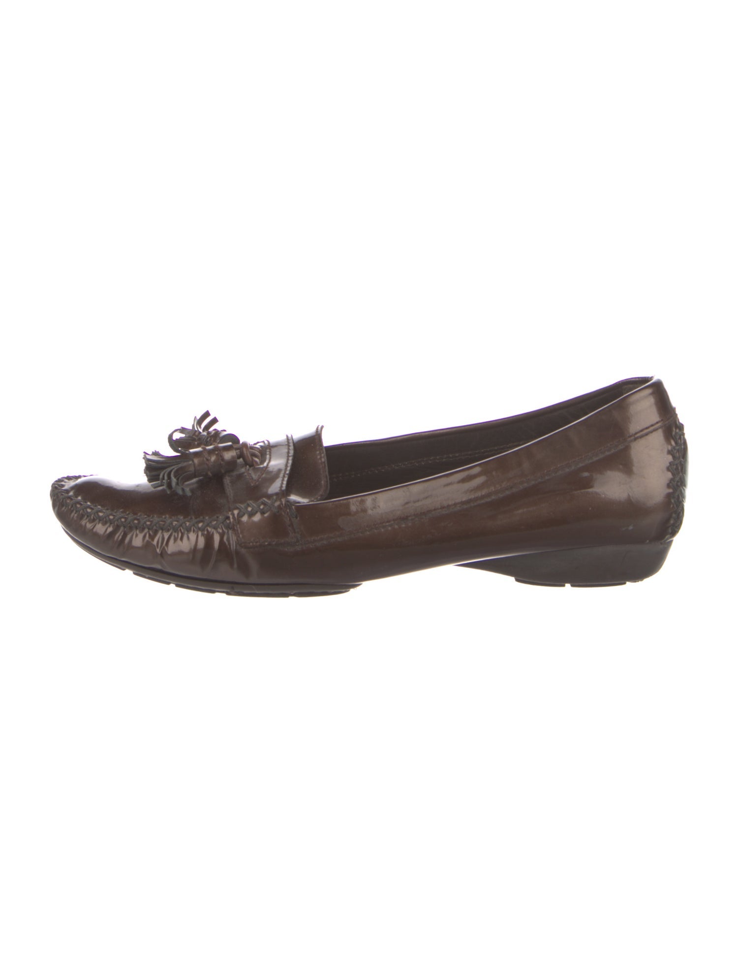 Stuart Weitzman Patent Leather Tassel Accents Moccasins