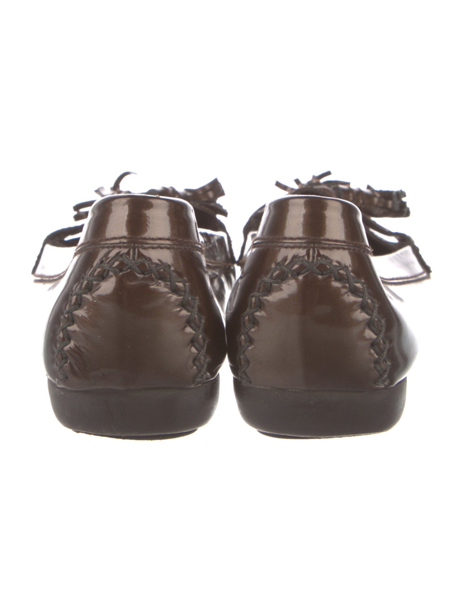 Stuart Weitzman Patent Leather Tassel Accents Moccasins