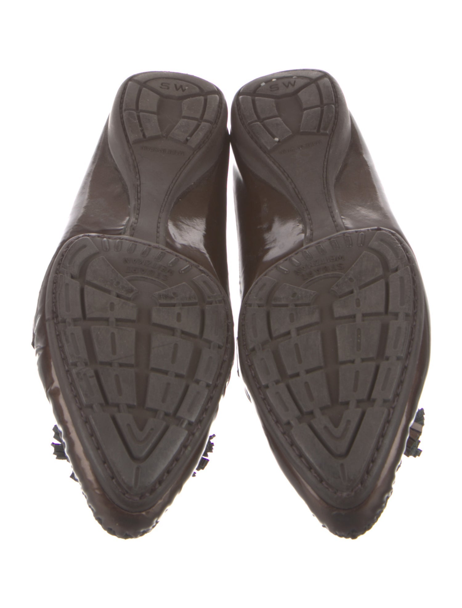 Stuart Weitzman Patent Leather Tassel Accents Moccasins