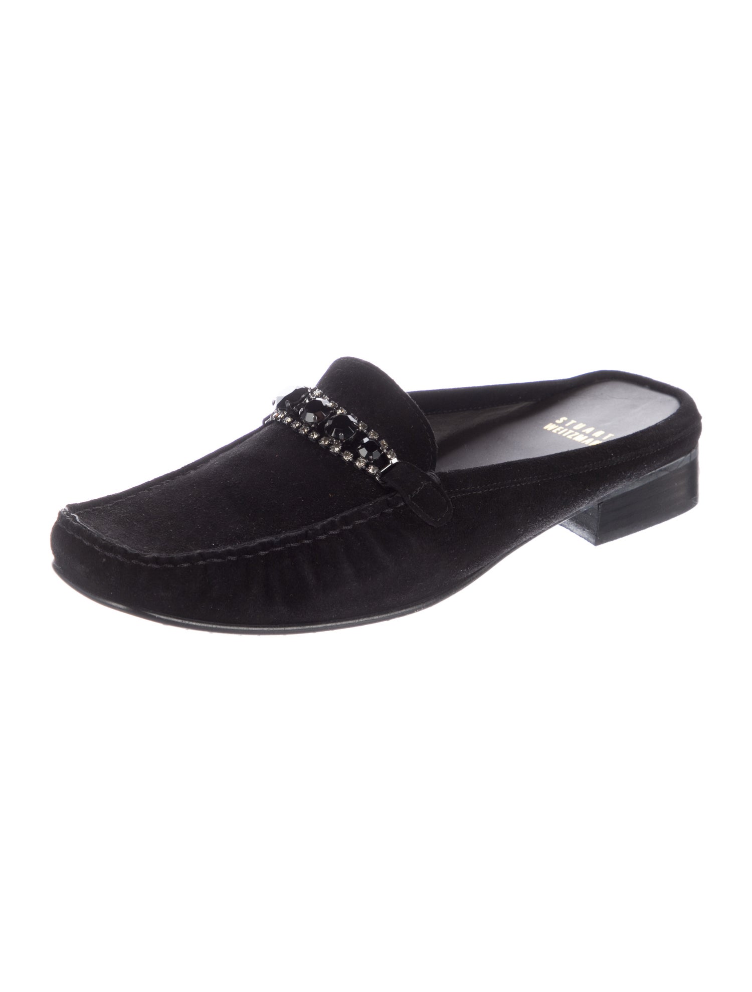 Stuart Weitzman Suede Crystal Embellishments Mules