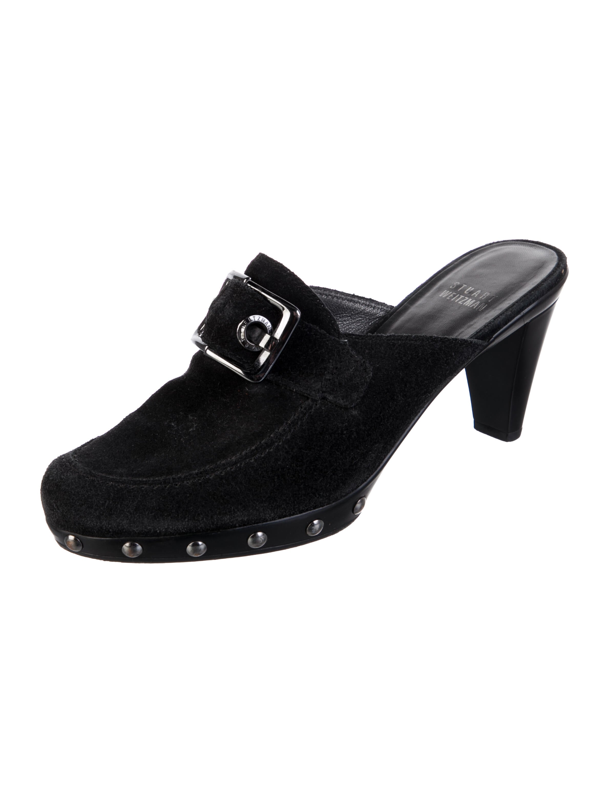 Stuart Weitzman Suede Studded Accents Mules