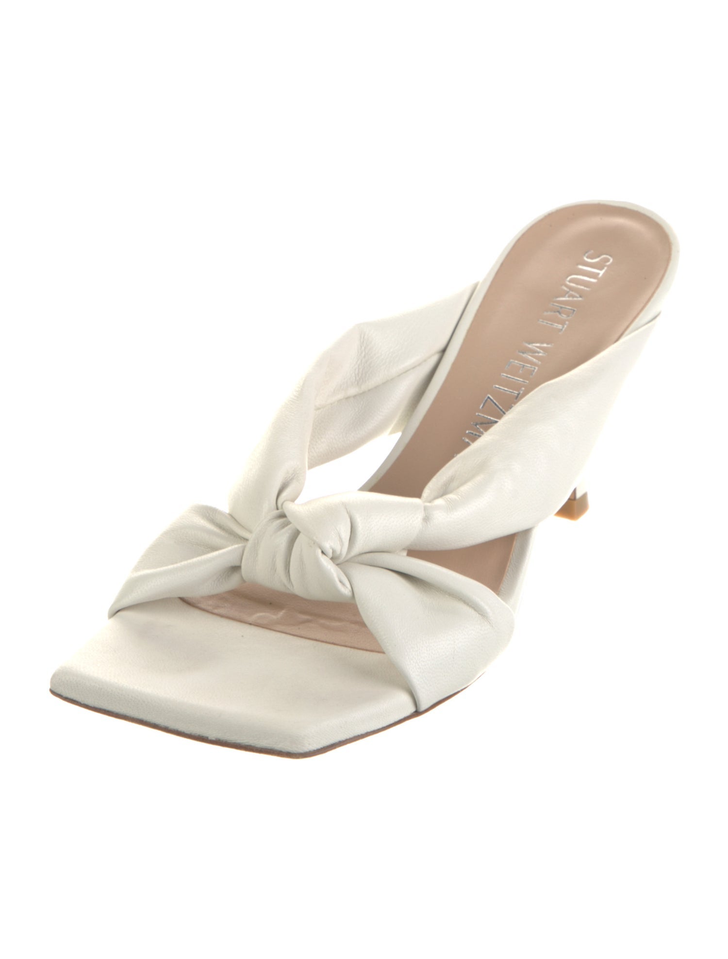 Stuart Weitzman Leather Bow Accents Slides