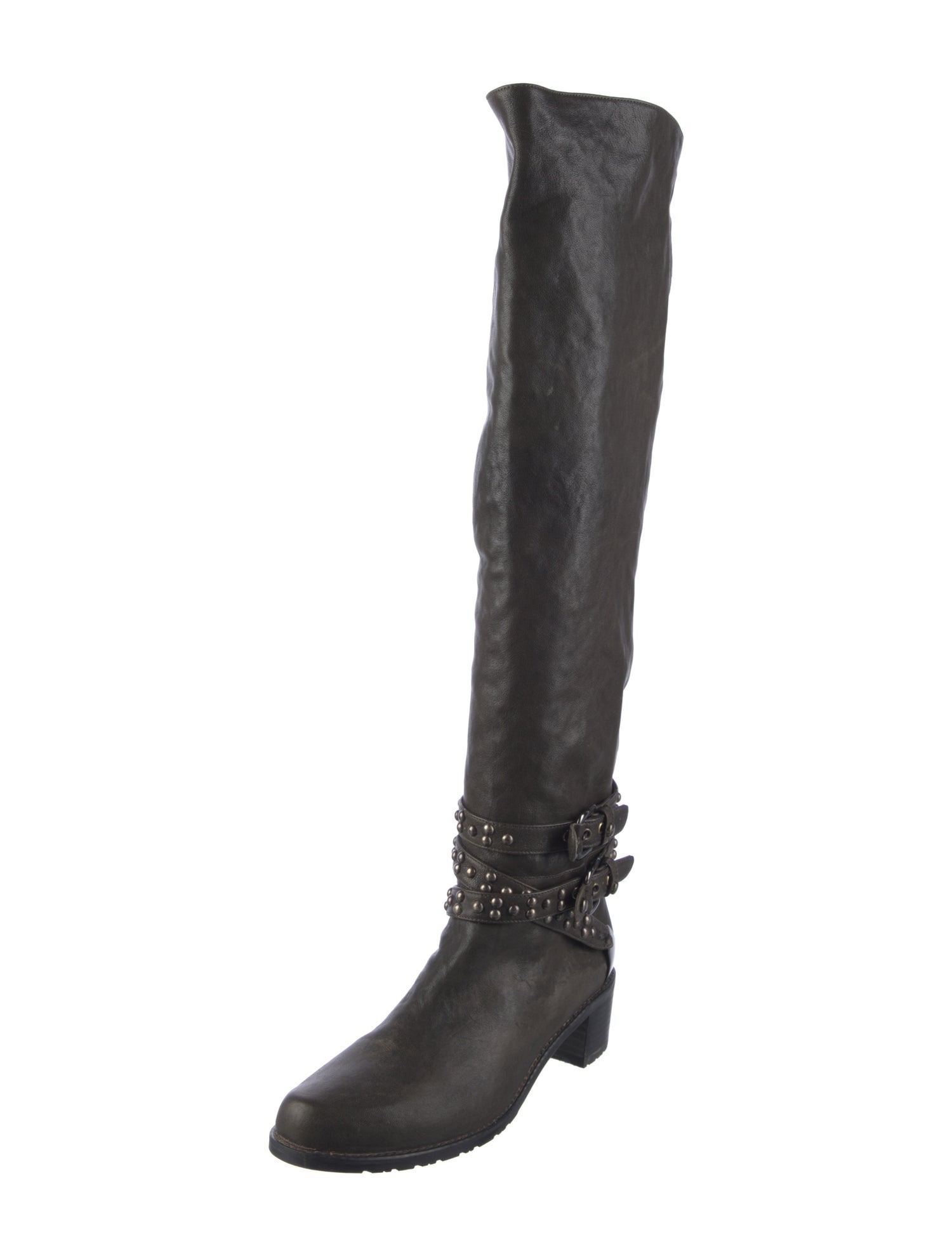 Stuart Weitzman Leather Studded Accents Riding Boots