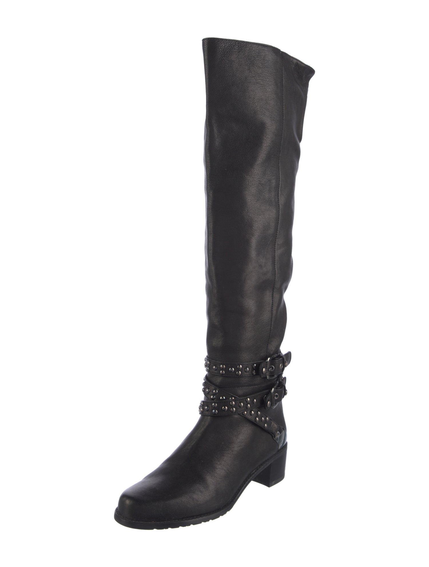 Stuart Weitzman Leather Studded Accents Riding Boots