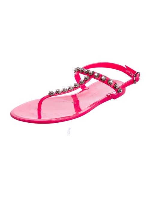 Stuart Weitzman Rubber Crystal Embellishments T-Strap Sandals